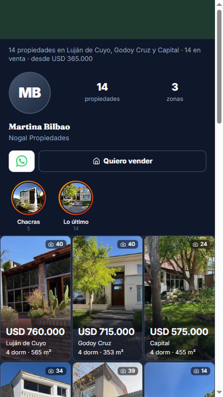 El micrositio de un agente en VEEM, visto en el celular