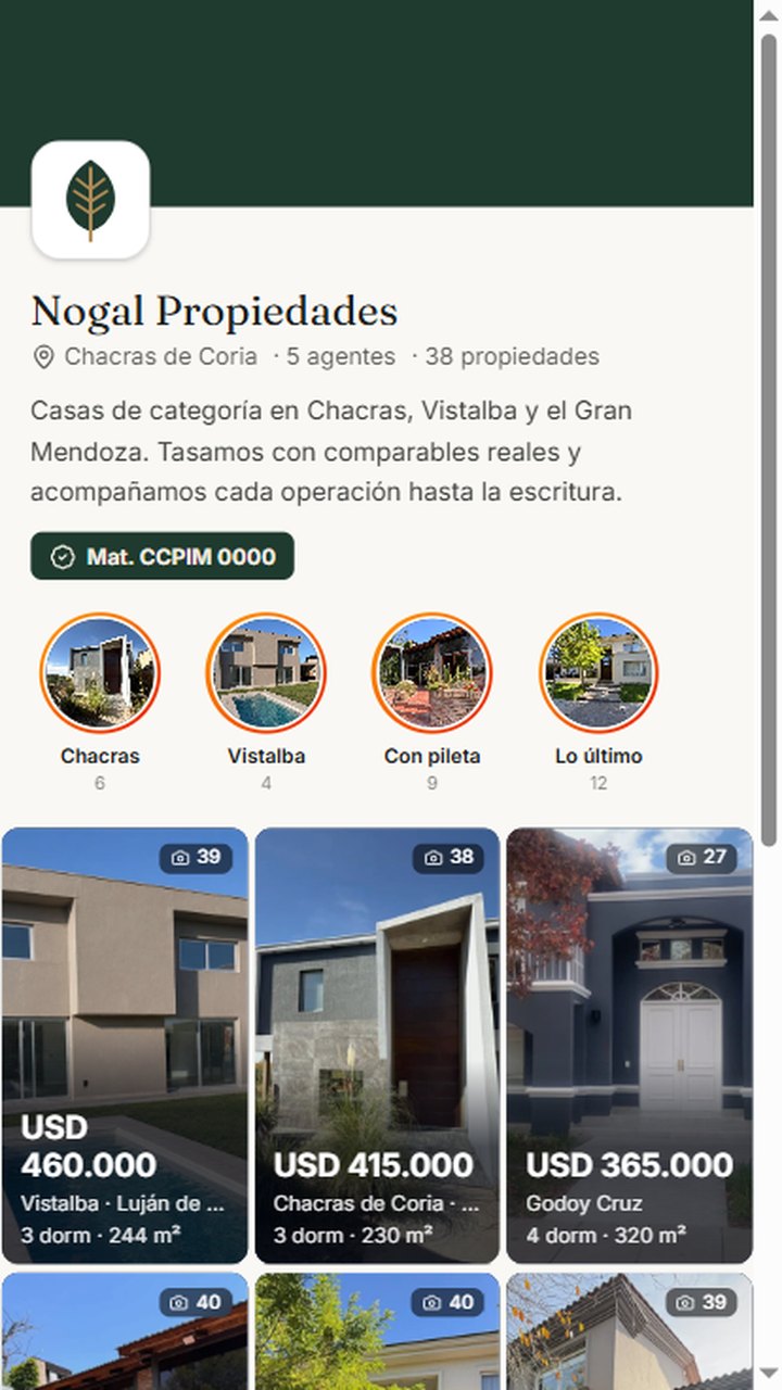 El micrositio de un corredor en VEEM, visto en el celular